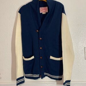 Vtg Academia Sweater XL  BrooklynNavy and white Brooklyn wool cardigan #cardigan